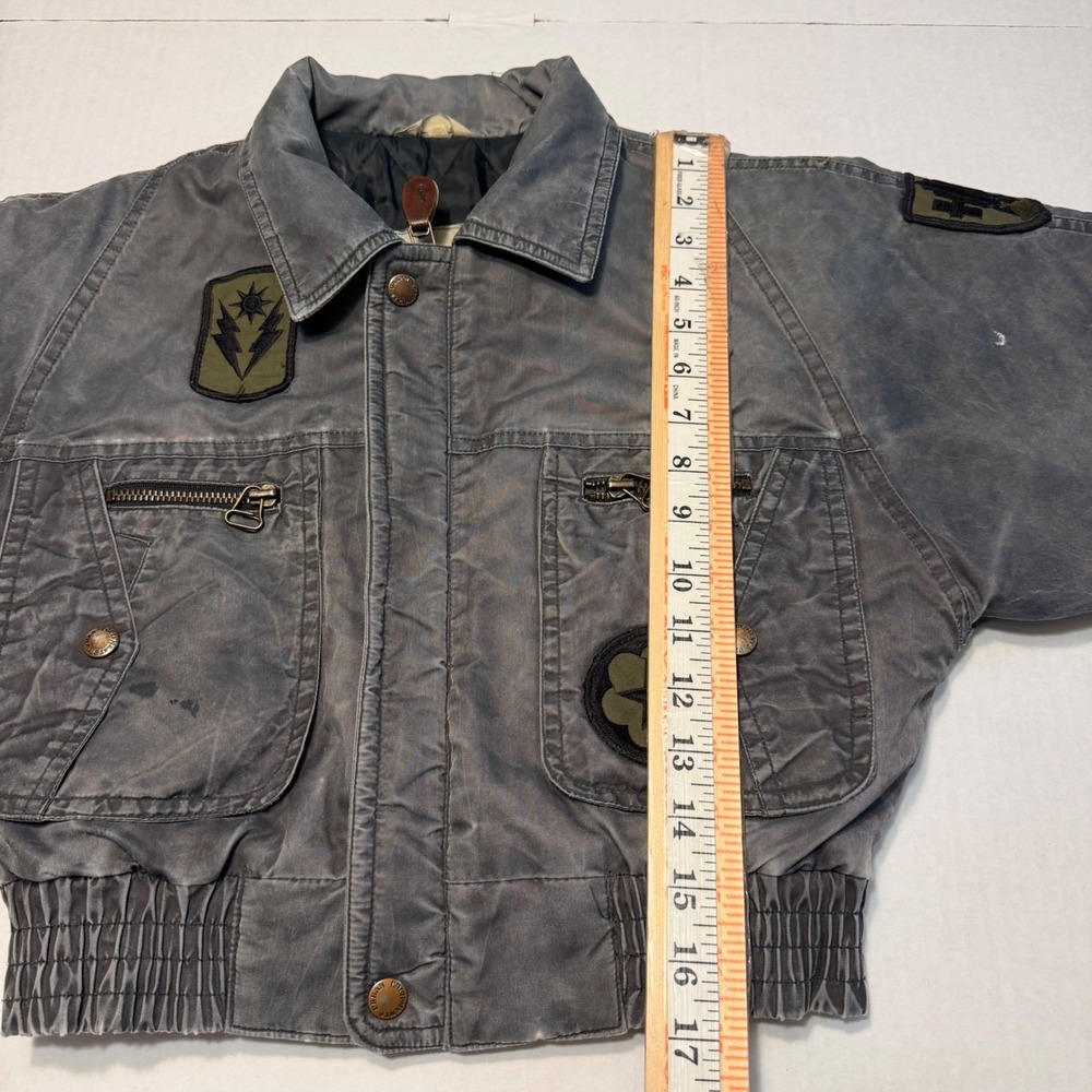 VTG Urban Equipment Kids Gray Nylon Bomber Flight Jacket Distressed Patches - Picture 3 of 10